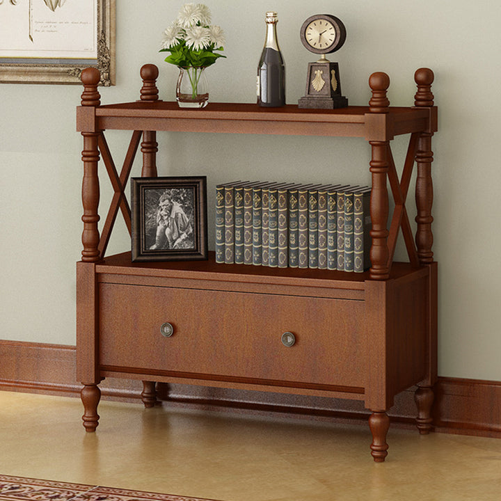 Traditional European Rubberwood MDF Rectangular Bookshelf 2/3/4/5-Tier For Living Room
