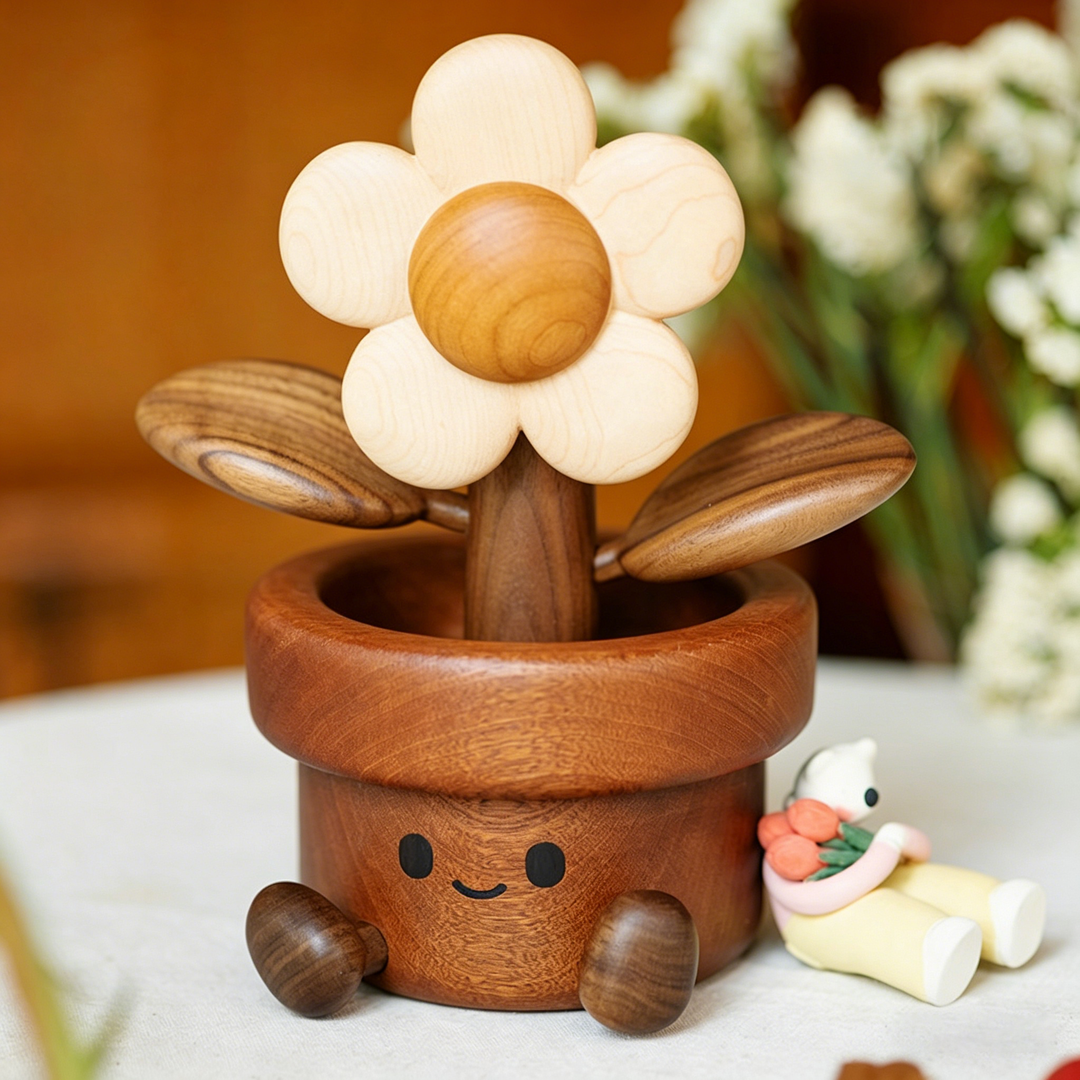 Contemporary Creative Cherry Wood Black Walnut Wood Maple Wood Palisander Sunflower-shaped Table Decor For Living Room &amp; Bedroom