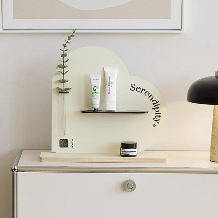 Moderner 2-stufiger Desktop-Aufbewahrungsständer in Herzform aus Acrylglas und Sperrholz im Art-Déco-Stil für Wohnzimmer & Eingangsbereich 