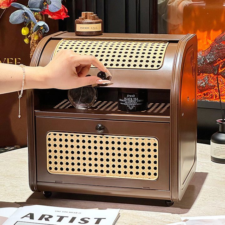 Zeitgenössisches Retro-Aufbewahrungsregal für den Schreibtisch aus Kunststoff und Eisen, rechteckig und gebogen, 1-/2-stufig, für Wohnzimmer &amp; Eingangsbereich 