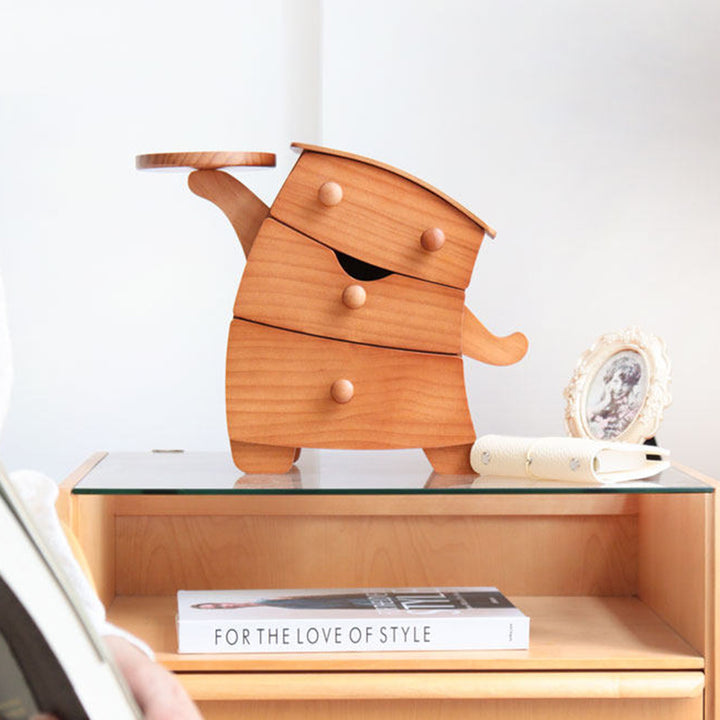 Zeitgenössische kreative Desktop-Aufbewahrung mit 3 Schubladen aus Kiefernholz, Sperrholz und Samt im Cartoon-Design für Wohnzimmer &amp; Eingangsbereich 