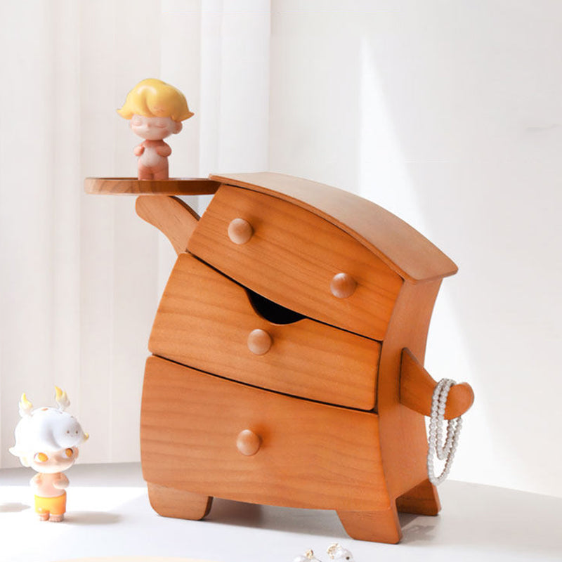 Zeitgenössische kreative Desktop-Aufbewahrung mit 3 Schubladen aus Kiefernholz, Sperrholz und Samt im Cartoon-Design für Wohnzimmer &amp; Eingangsbereich 