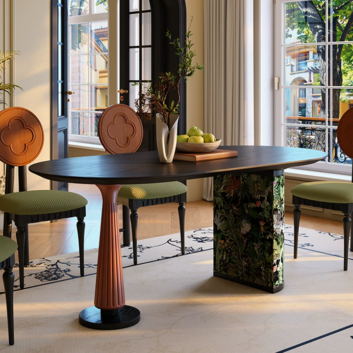 Premium Small Space Friendly Ash Wood Dining Table - French Oval Table With Thick Solid Top, Anti-Collision Rounded Corners, Durable For 6 Seats