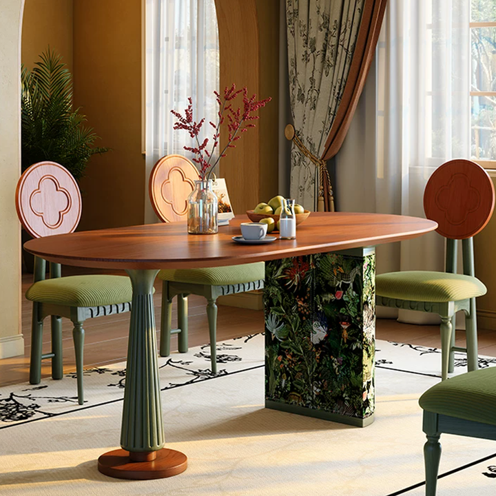 Premium Small Space Friendly Ash Wood Dining Table - French Oval Table With Thick Solid Top, Anti-Collision Rounded Corners, Durable For 6 Seats