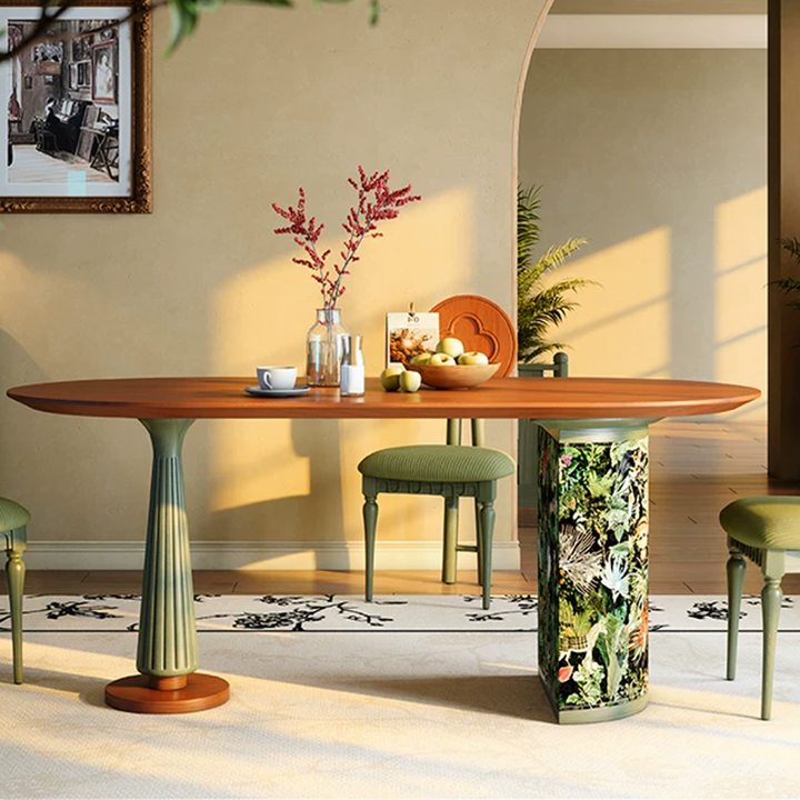 Premium Small Space Friendly Ash Wood Dining Table - French Oval Table With Thick Solid Top, Anti-Collision Rounded Corners, Durable For 6 Seats