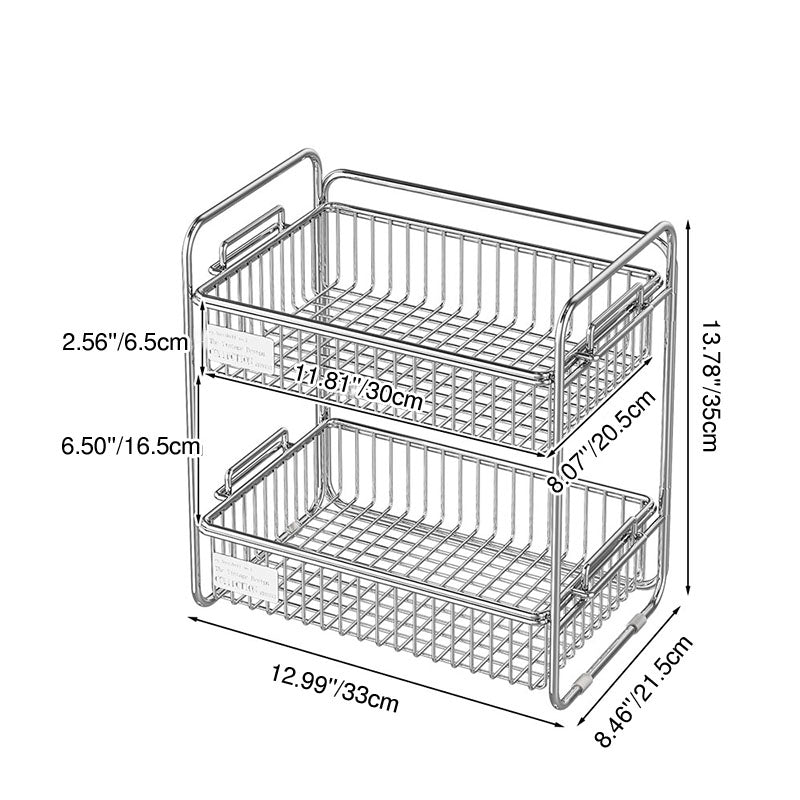 Moderner minimalistischer abnehmbarer rechteckiger Desktop-Aufbewahrungsregal aus Edelstahl, 2-stöckig, für Esszimmer &amp; Wohnzimmer 