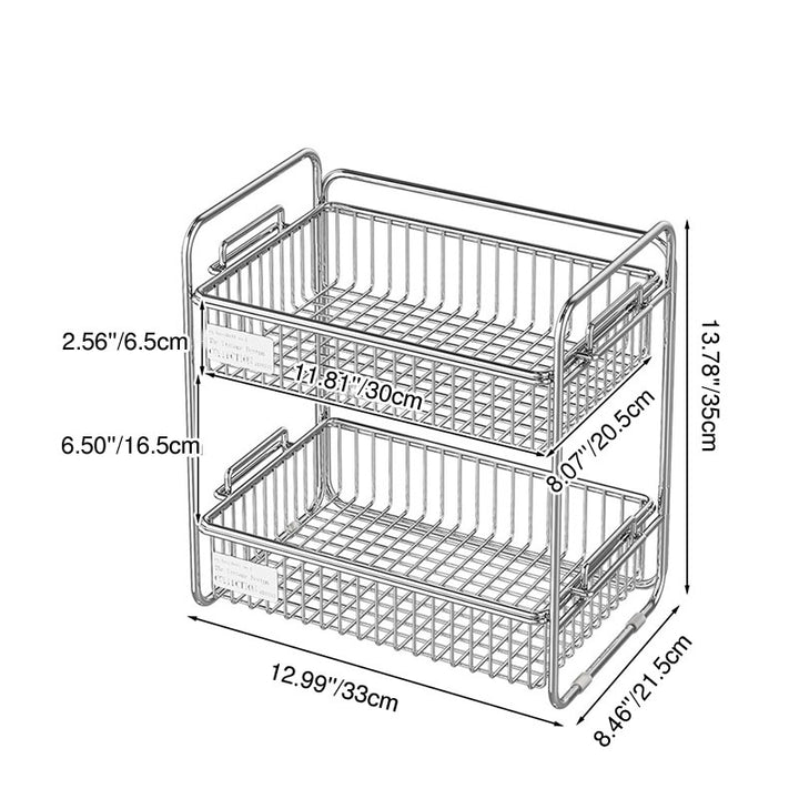 Moderner minimalistischer abnehmbarer rechteckiger Desktop-Aufbewahrungsregal aus Edelstahl, 2-stöckig, für Esszimmer &amp; Wohnzimmer 
