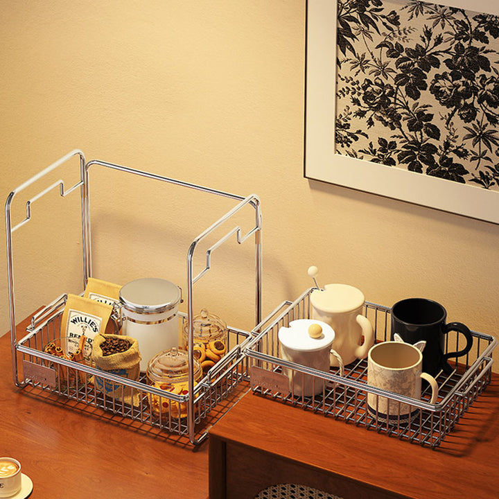 Moderner minimalistischer abnehmbarer rechteckiger Desktop-Aufbewahrungsregal aus Edelstahl, 2-stöckig, für Esszimmer &amp; Wohnzimmer 