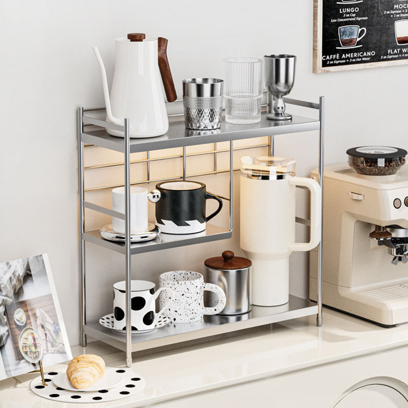 Modern Minimalist Stainless Steel Rectangular Adjustable Desktop Storage Shelf 3-Tier Cup Organizer For Living Room &amp; Dining Room