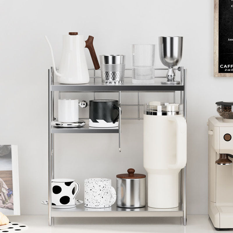 Modern Minimalist Stainless Steel Rectangular Adjustable Desktop Storage Shelf 3-Tier Cup Organizer For Living Room &amp; Dining Room
