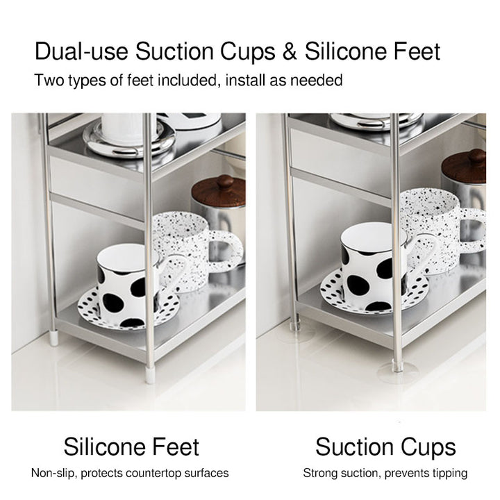 Modern Minimalist Stainless Steel Rectangular Adjustable Desktop Storage Shelf 3-Tier Cup Organizer For Living Room &amp; Dining Room