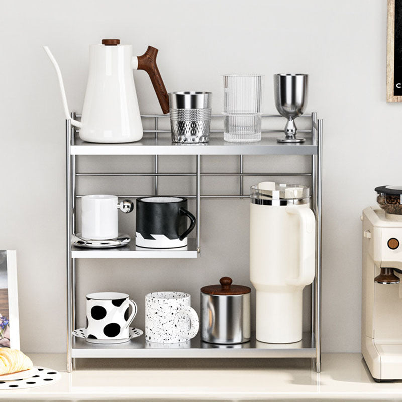 Modern Minimalist Stainless Steel Rectangular Adjustable Desktop Storage Shelf 3-Tier Cup Organizer For Living Room &amp; Dining Room
