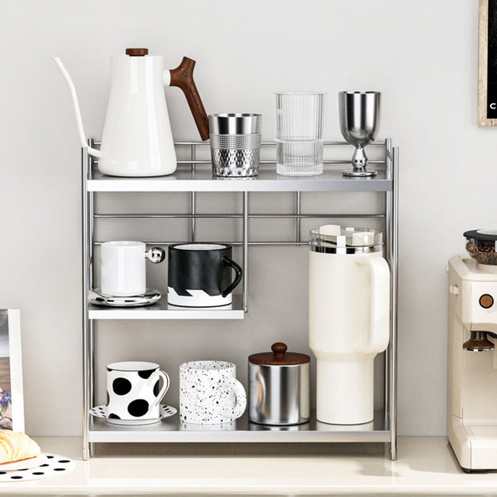 Modern Minimalist Stainless Steel Rectangular Adjustable Desktop Storage Shelf 3-Tier Cup Organizer For Living Room &amp; Dining Room