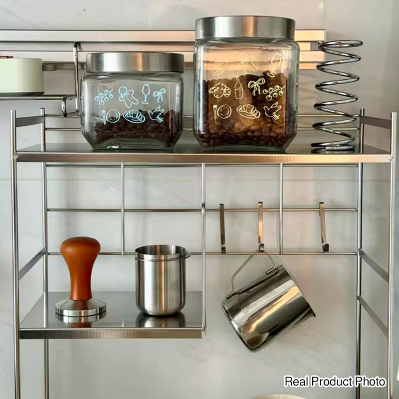 Modern Minimalist Stainless Steel Rectangular Adjustable Desktop Storage Shelf 3-Tier Cup Organizer For Living Room &amp; Dining Room