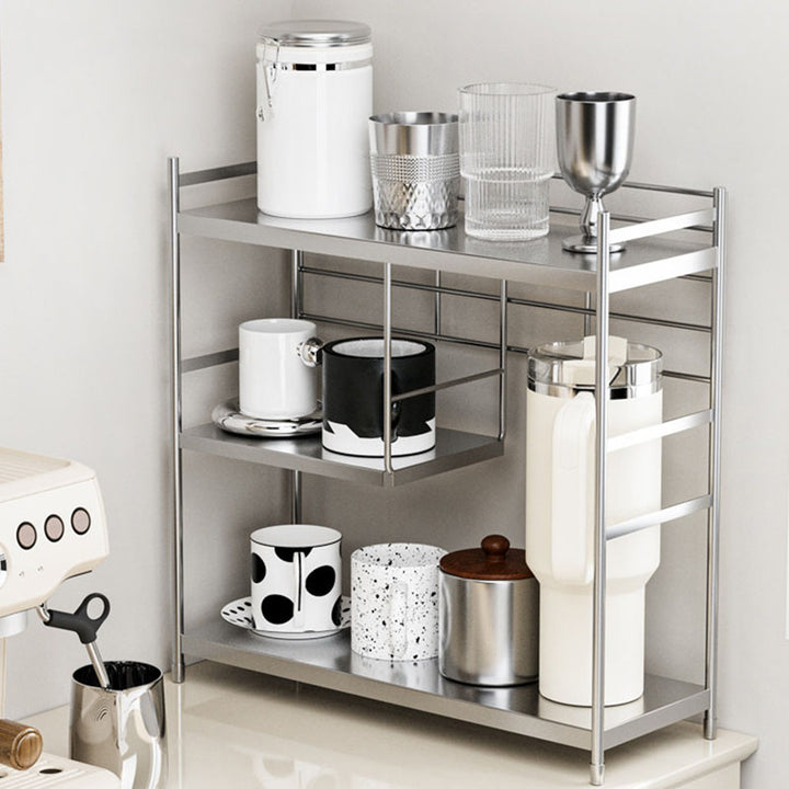 Modern Minimalist Stainless Steel Rectangular Adjustable Desktop Storage Shelf 3-Tier Cup Organizer For Living Room &amp; Dining Room