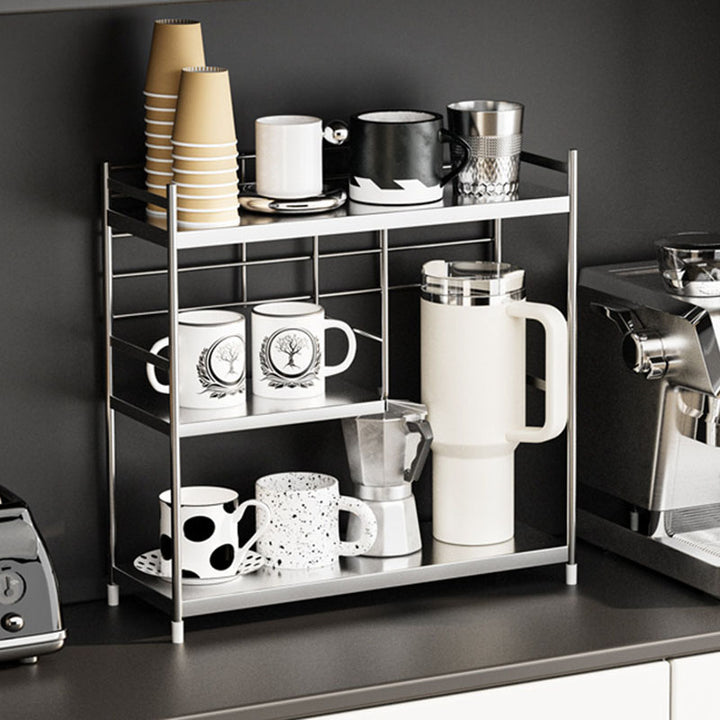 Modern Minimalist Stainless Steel Rectangular Adjustable Desktop Storage Shelf 3-Tier Cup Organizer For Living Room &amp; Dining Room