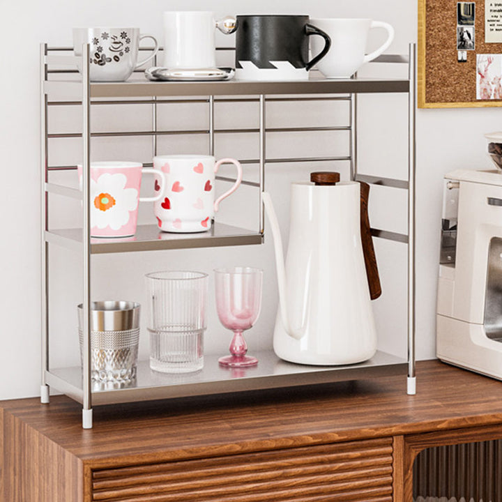 Modern Minimalist Stainless Steel Rectangular Adjustable Desktop Storage Shelf 3-Tier Cup Organizer For Living Room &amp; Dining Room