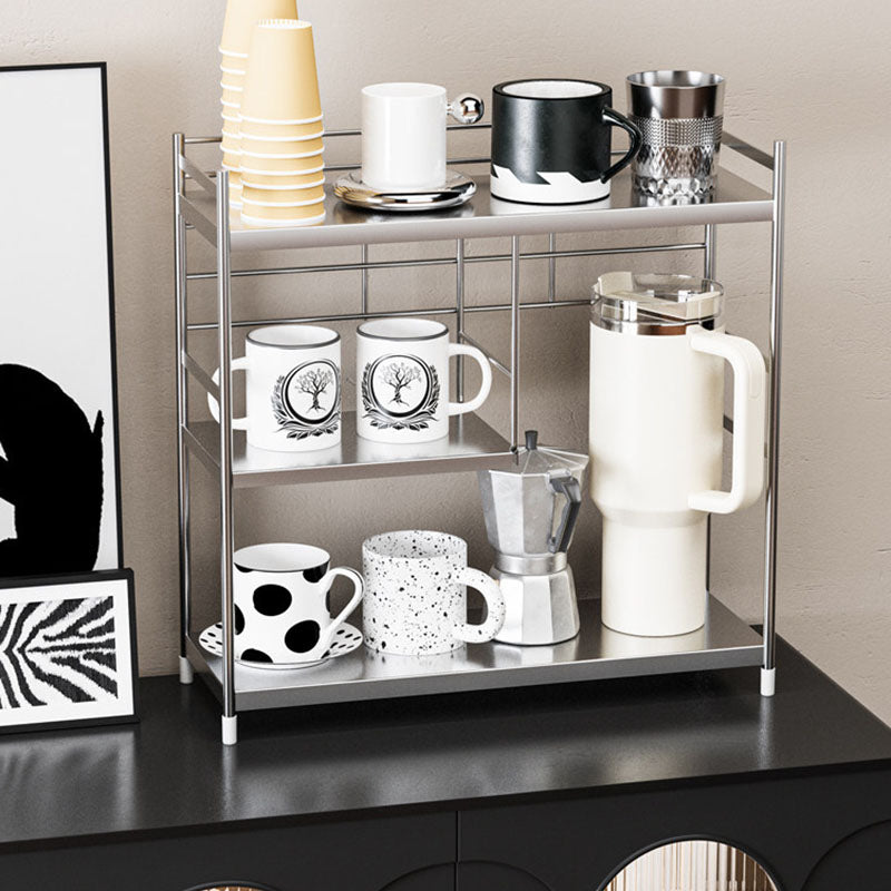 Modern Minimalist Stainless Steel Rectangular Adjustable Desktop Storage Shelf 3-Tier Cup Organizer For Living Room &amp; Dining Room