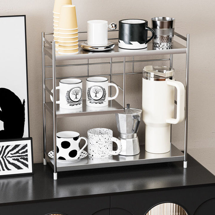 Modern Minimalist Stainless Steel Rectangular Adjustable Desktop Storage Shelf 3-Tier Cup Organizer For Living Room &amp; Dining Room