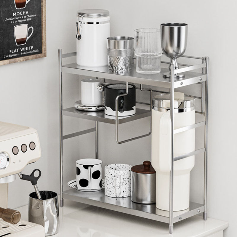 Modern Minimalist Stainless Steel Rectangular Adjustable Desktop Storage Shelf 3-Tier Cup Organizer For Living Room &amp; Dining Room