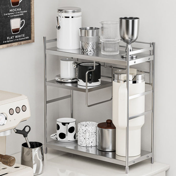Modern Minimalist Stainless Steel Rectangular Adjustable Desktop Storage Shelf 3-Tier Cup Organizer For Living Room &amp; Dining Room