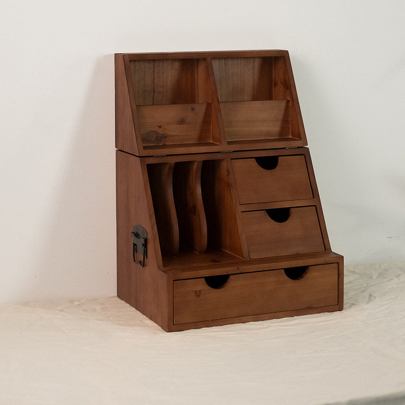 Estantería de almacenamiento de escritorio rectangular plegable de madera de cedro y contrachapado, estilo retro contemporáneo, con 4 cajones, para salón y dormitorio 
