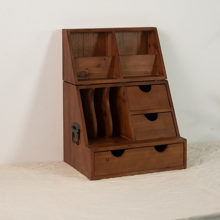 Estantería de almacenamiento de escritorio rectangular plegable de madera de cedro y contrachapado, estilo retro contemporáneo, con 4 cajones, para salón y dormitorio 