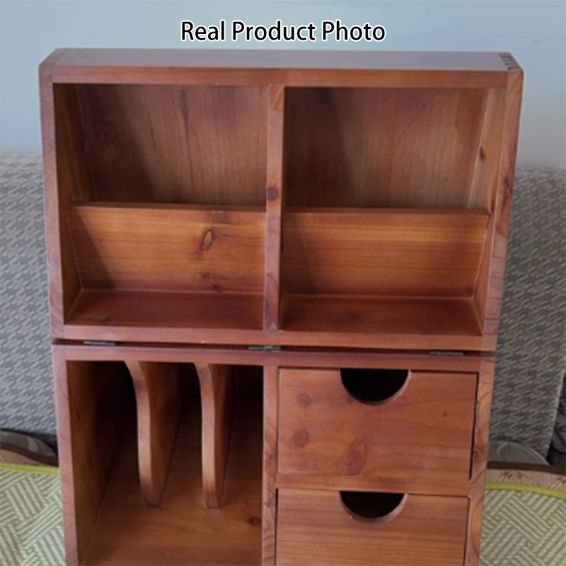 Estantería de almacenamiento de escritorio rectangular plegable de madera de cedro y contrachapado, estilo retro contemporáneo, con 4 cajones, para salón y dormitorio 