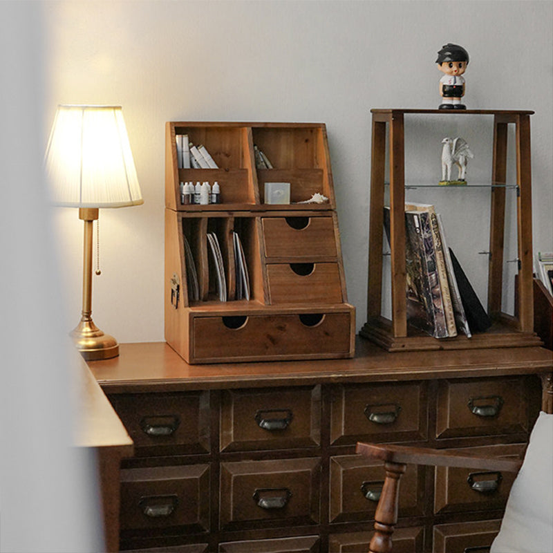 Estantería de almacenamiento de escritorio rectangular plegable de madera de cedro y contrachapado, estilo retro contemporáneo, con 4 cajones, para salón y dormitorio 