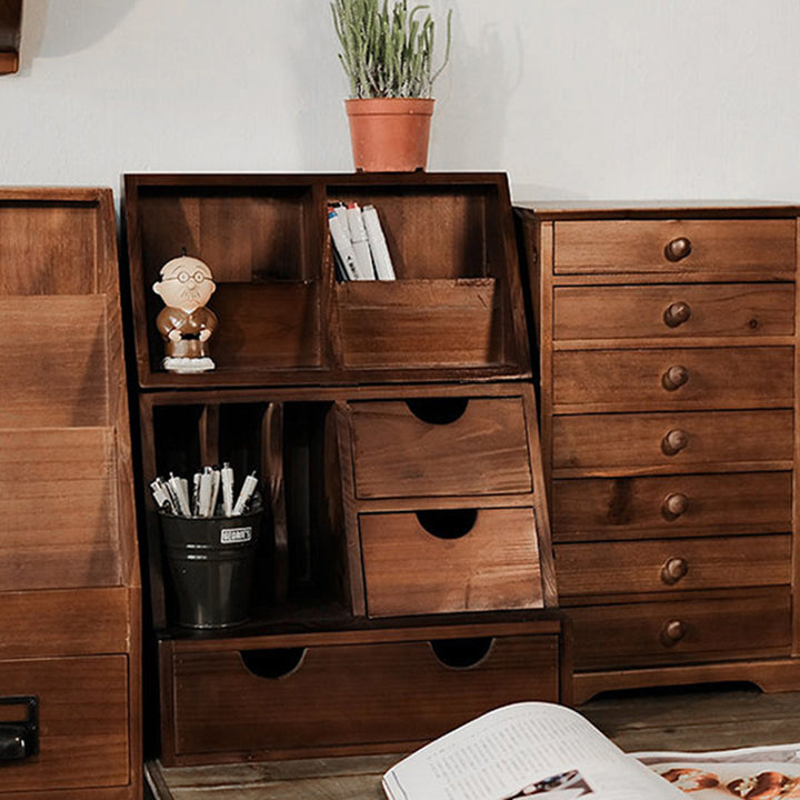 Estantería de almacenamiento de escritorio rectangular plegable de madera de cedro y contrachapado, estilo retro contemporáneo, con 4 cajones, para salón y dormitorio 