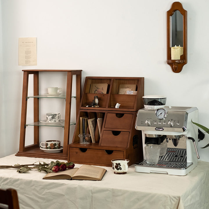Estantería de almacenamiento de escritorio rectangular plegable de madera de cedro y contrachapado, estilo retro contemporáneo, con 4 cajones, para salón y dormitorio 
