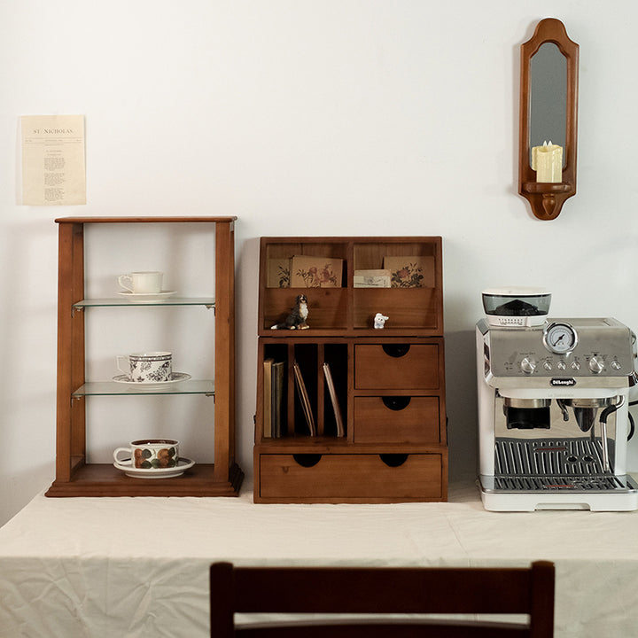 Estantería de almacenamiento de escritorio rectangular plegable de madera de cedro y contrachapado, estilo retro contemporáneo, con 4 cajones, para salón y dormitorio 