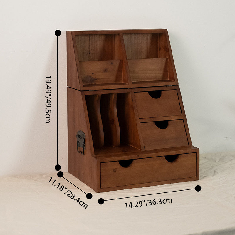 Estantería de almacenamiento de escritorio rectangular plegable de madera de cedro y contrachapado, estilo retro contemporáneo, con 4 cajones, para salón y dormitorio 