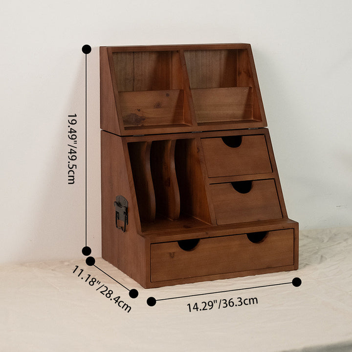 Estantería de almacenamiento de escritorio rectangular plegable de madera de cedro y contrachapado, estilo retro contemporáneo, con 4 cajones, para salón y dormitorio 