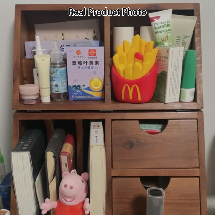 Estantería de almacenamiento de escritorio rectangular plegable de madera de cedro y contrachapado, estilo retro contemporáneo, con 4 cajones, para salón y dormitorio 
