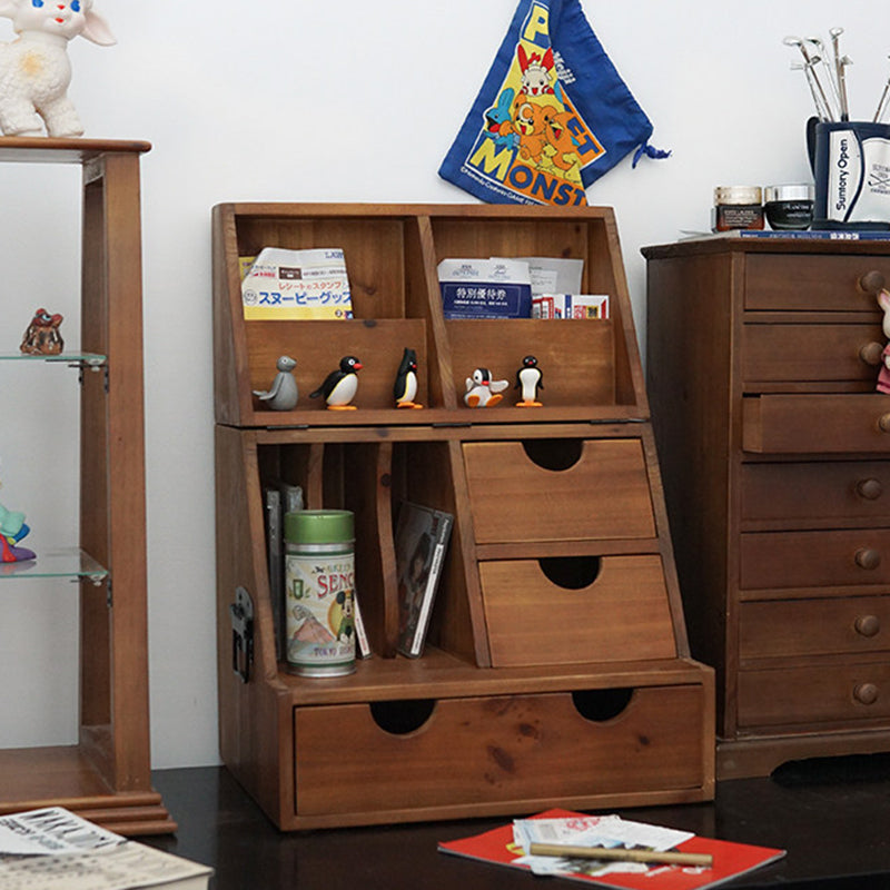 Estantería de almacenamiento de escritorio rectangular plegable de madera de cedro y contrachapado, estilo retro contemporáneo, con 4 cajones, para salón y dormitorio 