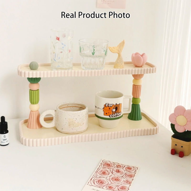 Contemporary Creative Plastic Rectangular Desktop Storage Shelf 2-Tier Organizer For Cups, Cosmetics &amp; Perfumes In Living Room &amp; Entryway
