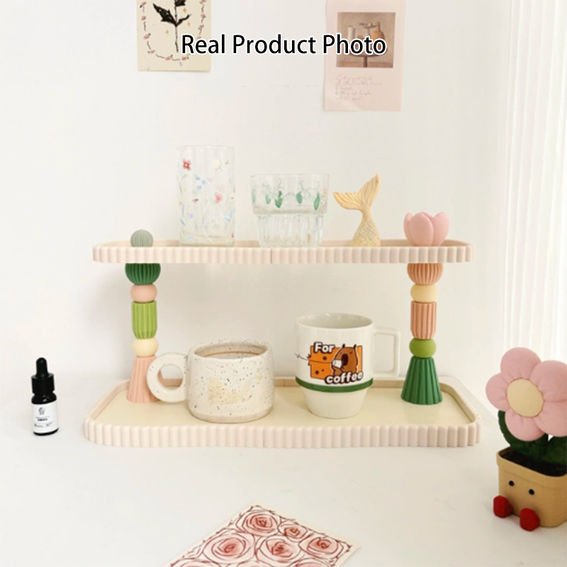 Contemporary Creative Plastic Rectangular Desktop Storage Shelf 2-Tier Organizer For Cups, Cosmetics &amp; Perfumes In Living Room &amp; Entryway