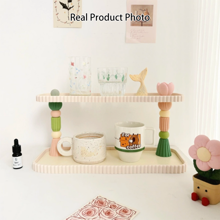 Contemporary Creative Plastic Rectangular Desktop Storage Shelf 2-Tier Organizer For Cups, Cosmetics &amp; Perfumes In Living Room &amp; Entryway