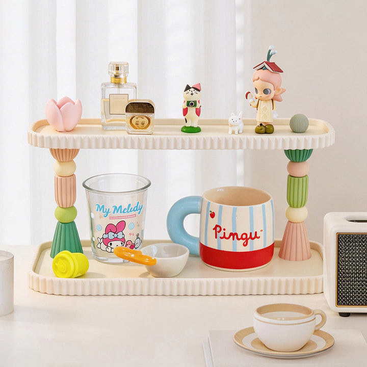 Contemporary Creative Plastic Rectangular Desktop Storage Shelf 2-Tier Organizer For Cups, Cosmetics &amp; Perfumes In Living Room &amp; Entryway