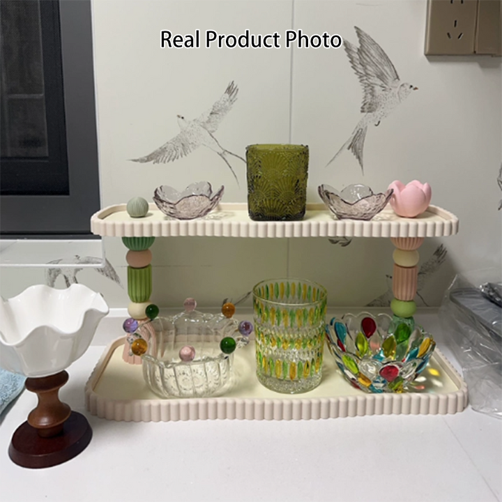 Contemporary Creative Plastic Rectangular Desktop Storage Shelf 2-Tier Organizer For Cups, Cosmetics &amp; Perfumes In Living Room &amp; Entryway