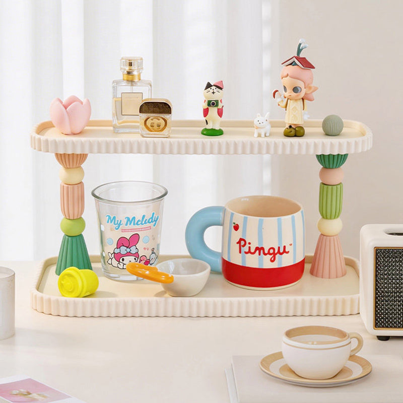 Contemporary Creative Plastic Rectangular Desktop Storage Shelf 2-Tier Organizer For Cups, Cosmetics &amp; Perfumes In Living Room &amp; Entryway