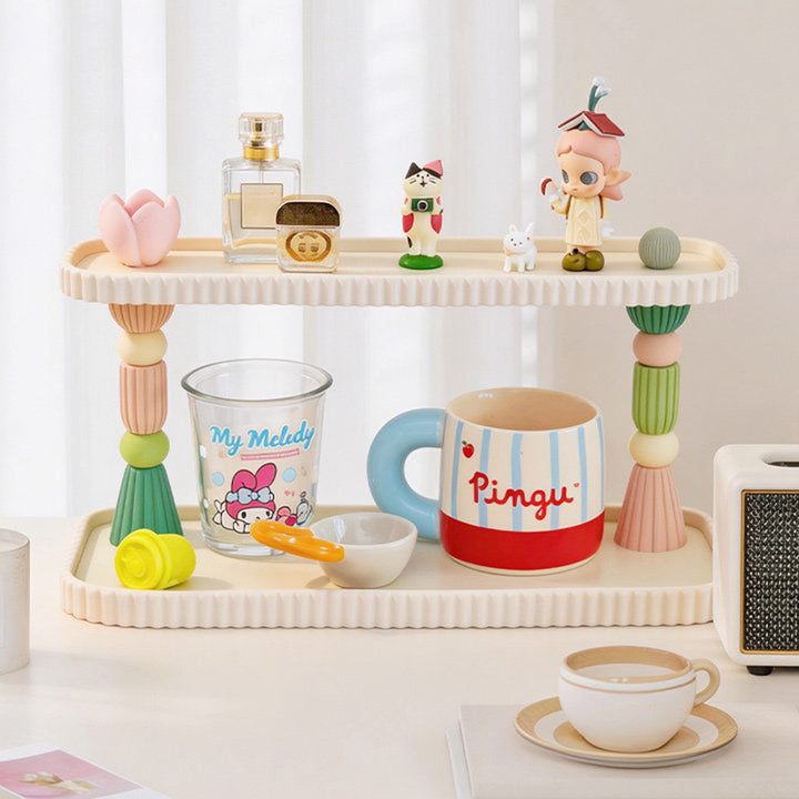 Contemporary Creative Plastic Rectangular Desktop Storage Shelf 2-Tier Organizer For Cups, Cosmetics &amp; Perfumes In Living Room &amp; Entryway