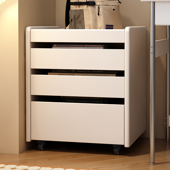 Contemporary Nordic Pine Wood Rubberwood Plywood Square Movable Storage Cabinet 3-Drawer For Bedroom &amp; Living Room