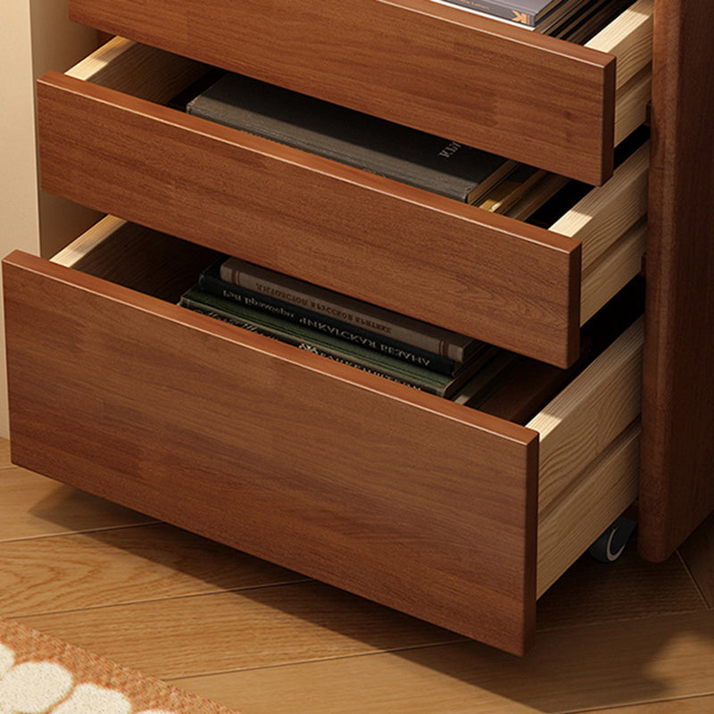Contemporary Nordic Pine Wood Rubberwood Plywood Square Movable Storage Cabinet 3-Drawer For Bedroom &amp; Living Room