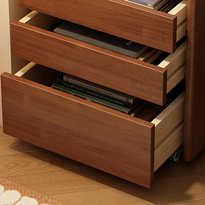 Contemporary Nordic Pine Wood Rubberwood Plywood Square Movable Storage Cabinet 3-Drawer For Bedroom &amp; Living Room
