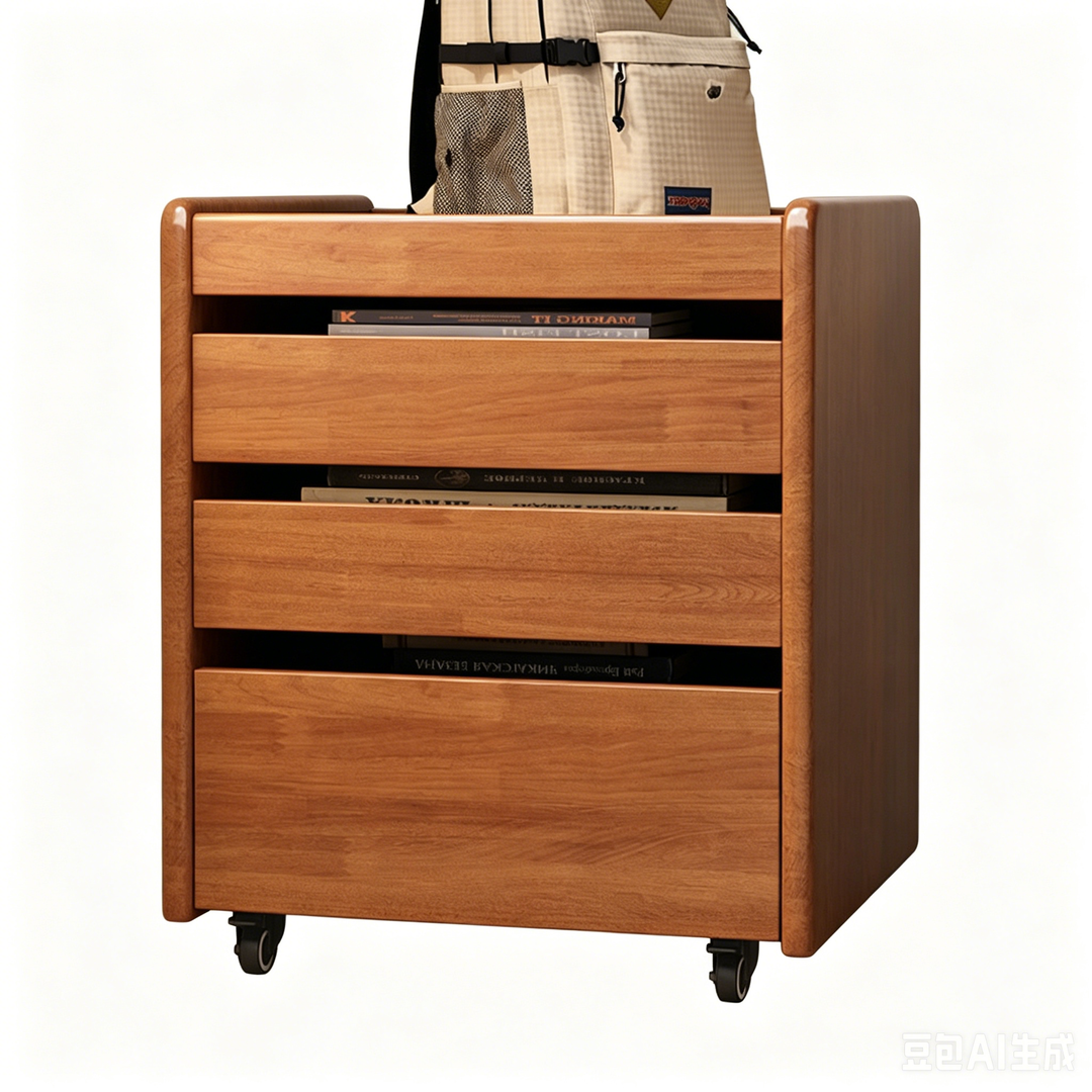 Contemporary Nordic Pine Wood Rubberwood Plywood Square Movable Storage Cabinet 3-Drawer For Bedroom &amp; Living Room