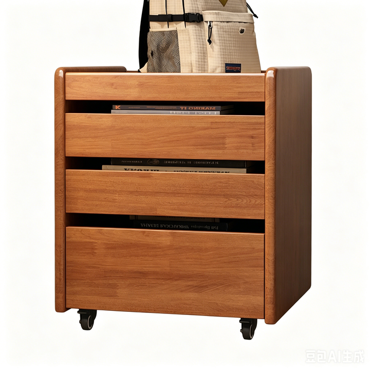 Contemporary Nordic Pine Wood Rubberwood Plywood Square Movable Storage Cabinet 3-Drawer For Bedroom &amp; Living Room