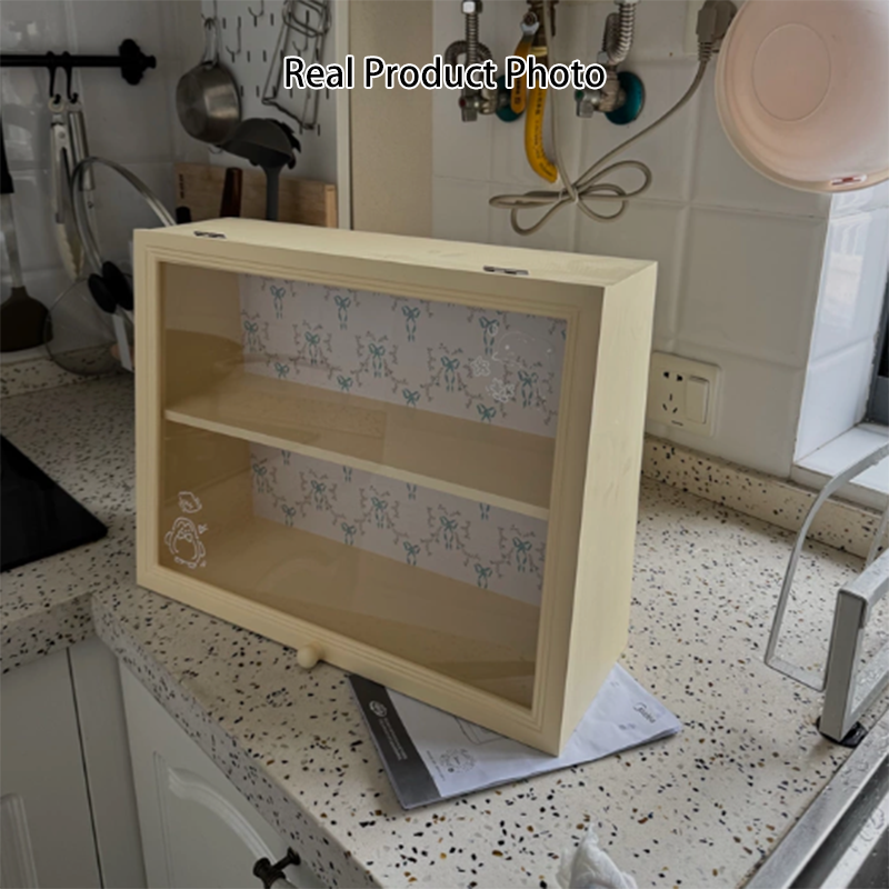 Estantería de almacenamiento de escritorio rectangular contemporánea y creativa de madera de pino y acrílico de 2 niveles para sala de estar y dormitorio 