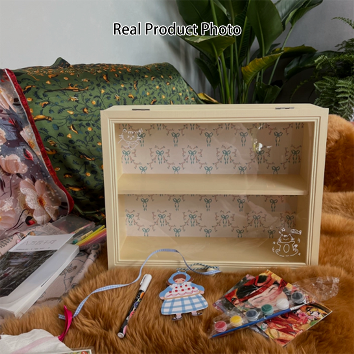Estantería de almacenamiento de escritorio rectangular contemporánea y creativa de madera de pino y acrílico de 2 niveles para sala de estar y dormitorio 